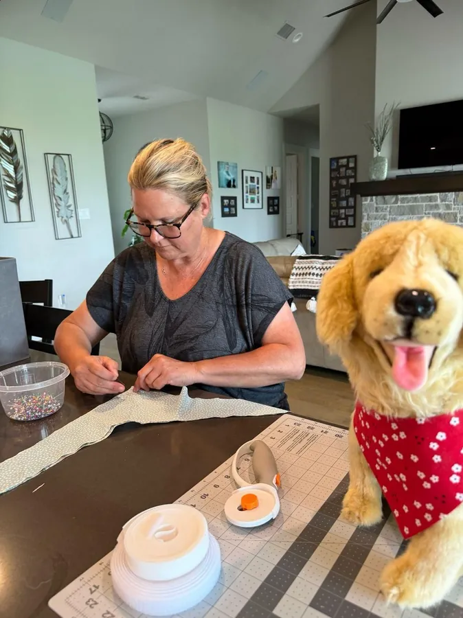 Samantha Sarsilmaz pinning reversible Northstar Dog Threads bandanas
